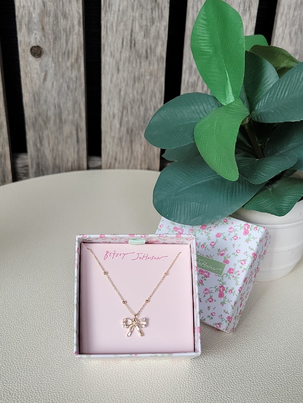 Betsey Johnson Gold Bow Necklace with Clear Crystal Accents - Picture 2 of 7